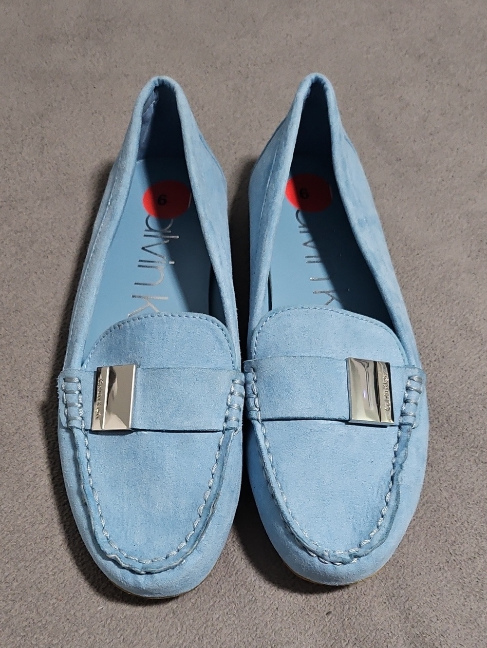 Calvin Klein Light Blue Suede Loafers with Silver-Tone Hardware